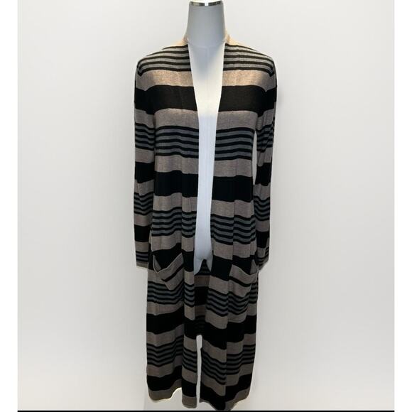Laurie Felt Cardigan Sweater Womens Medium Striped Cashmere Blend Pockets Long - Picture 1 of 9
